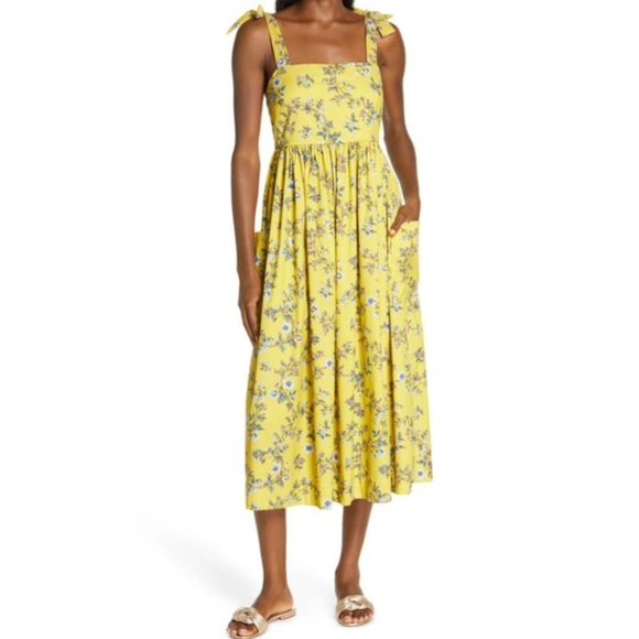 Tory Burch FLORAL PRINT TIE SHOULDER MIDI SUNDRESS IN LYONNAISE FLORAL - Picture 1 of 9